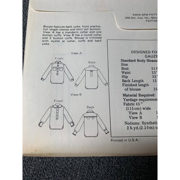Kwik Sew Misses Blouse Sewing Pattern sz 5-11 713 - uncut - Picture 5 of 9